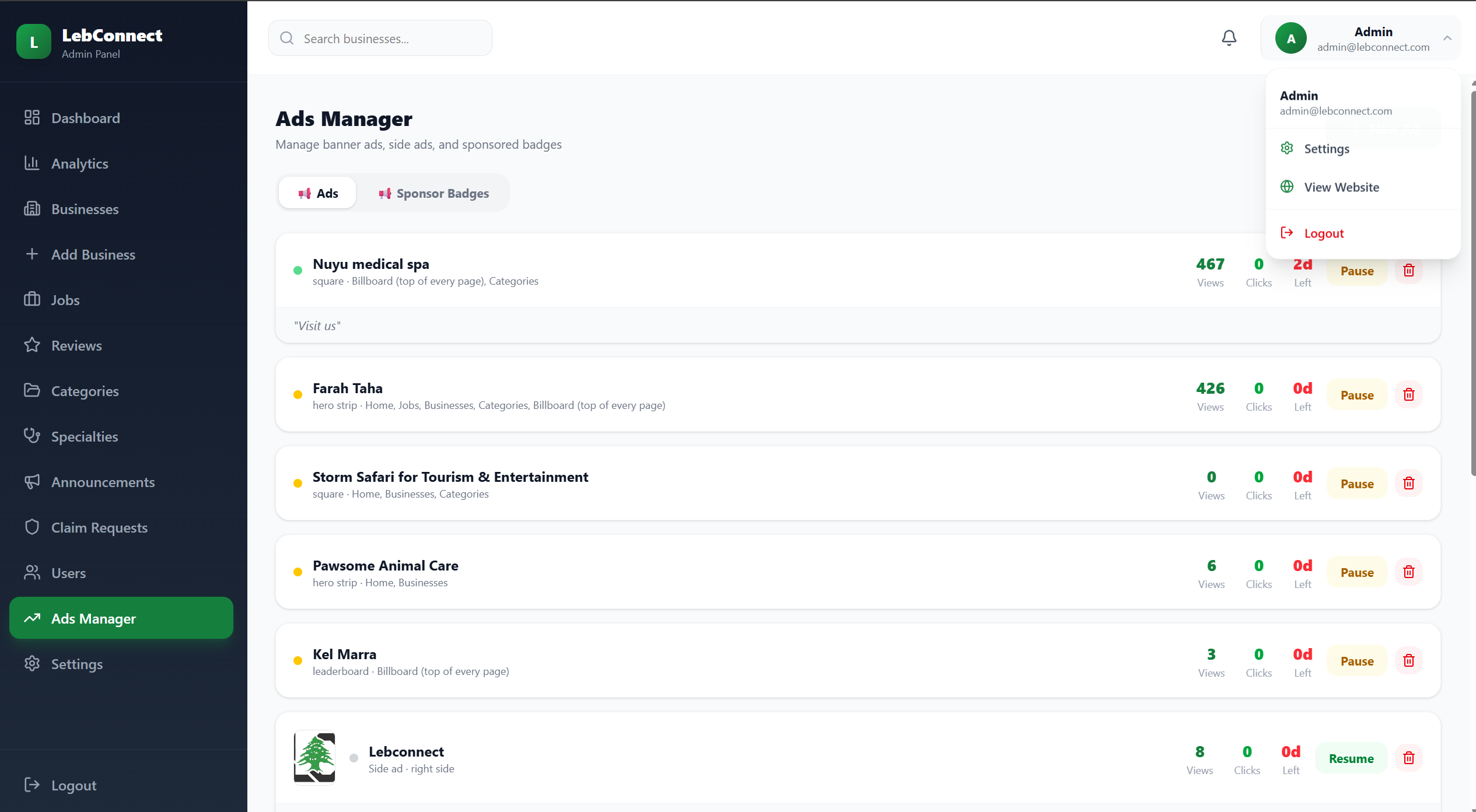 Ads Dashboard